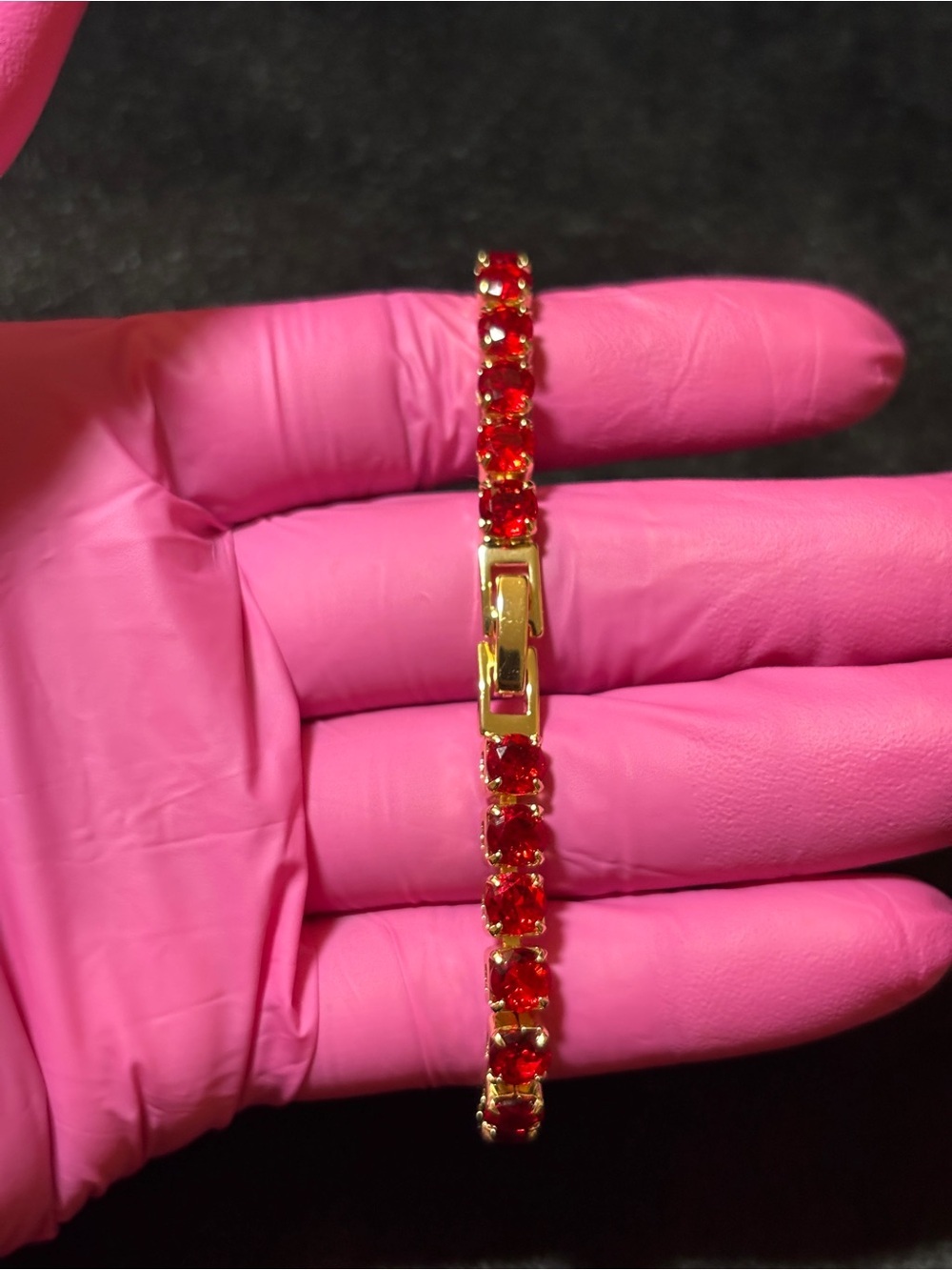 4.8mm Yellow Gold Red Tennis CZ Bracelet 8 in. - Picture 11 of 11